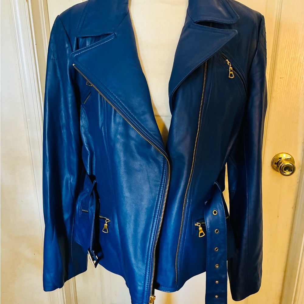 Miss Tina Women's Cobalt Blue buttery  soft Leather Jacket - Picture 6 of 6